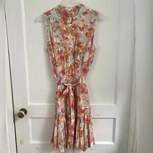 Poupette St Barth Felicia Mini Dress White Orange Butterflies Size XS LIKE NEW